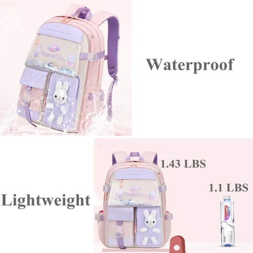 Vista 7 de SUNNY SHOP School Backpacks for Girls Waterproof Backpack Kawaii Cute Kids Backpack Elementary School Bookbag Pink