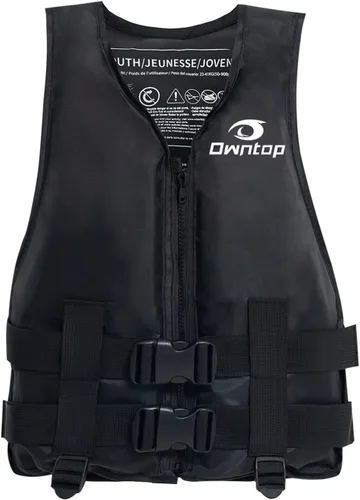 Vista 7 de Owntop Chaquetas de natación para niños y adultos de 50 a 125 libras de hebillas dobles, cremallera y correa de entrepierna, chaleco de esquí ligero