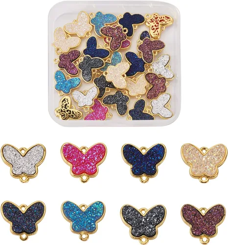 Vista 8 de Craftdady Colgantes colgantes de metal con dijes de mariposa Oro claro + platino