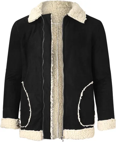Vista 2 de BIFUTON Abrigos de invierno para hombre, chaqueta vintage de piel sintética con forro de sherpa, abrigos de lana de oveja pesados, chaquetas