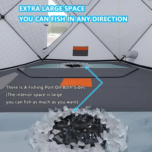 Vista 4 de Portable Pop-Up Ice Fishing Tent for 6-10 Persons, 420D Insulated Shelter with Stove Jack, Anchors & Carry Bag, Winter Fishing Mat (260x260x170cm)