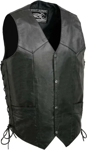 Vista 13 de EVENT LEATHER EL1310GO Hombres Clásico Estilo Occidental Botón de Presión Negro Chaleco de Cuero para Motociclistas