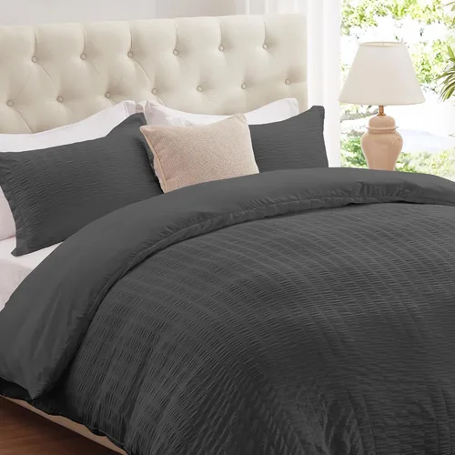 Vista 10 de Cozyide Beige Queen Duvet Cover Set, 3 Pieces Soft Seersucker Queen Size Duvet Cover with Zipper Closure and Corner Ties, 90"x90" Duvet Cover with 2