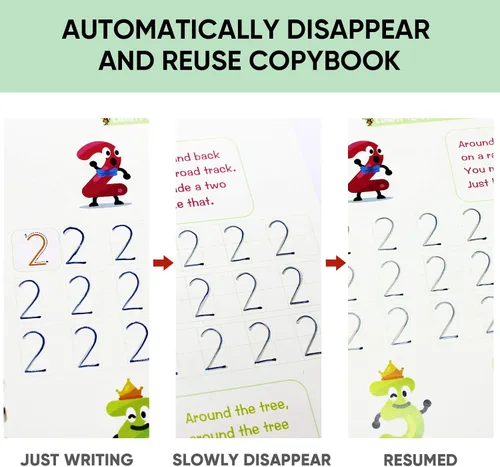 Vista 2 de Tuzuaol 4PCS Grooved Handwriting Practice for Kids Age 3-5 Preschool Children, Reusable Magic Practice Papers for Painting and Calligraphy