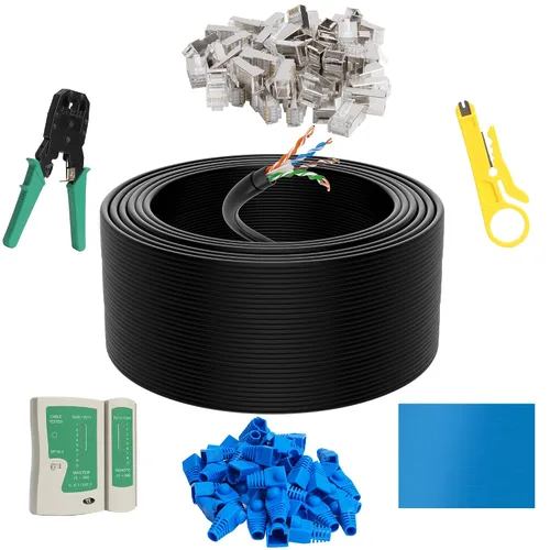 Vista 10 de Cable Ethernet Cat6 para exteriores de 25 pies, cable de Internet de servicio pesado con doble forro, impermeable, enterramiento directo