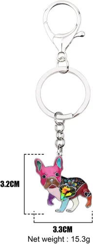 Vista 6 de DOWAY Lindo perro Bulldog francés llavero de cristal llavero creativo decoración animal regalo (negro), Negro