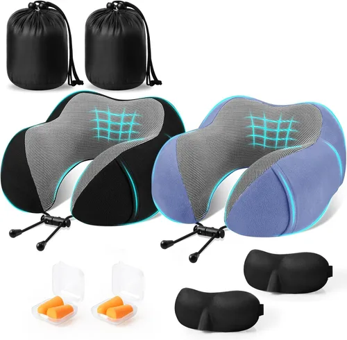 Vista 21 de CloudBliss Almohada de viaje de espuma viscoelástica de alta calidad, almohada cervical cómoda y de apoyo, almohadas cervicales para viajar Negro