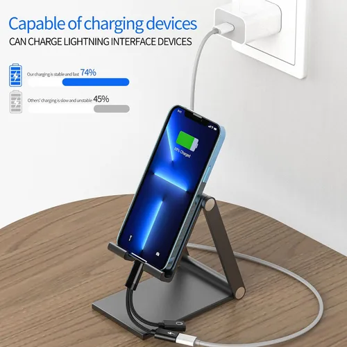 Vista 2 de Adaptador de auriculares para iPhone (2 en 1) Dual Lightning Jack Dongle Carga Divisor de Audio Cargador Conector Aux Puerto de Alimentación 14 13
