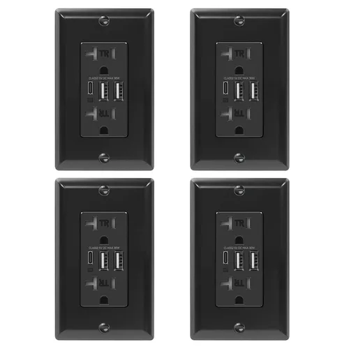Vista 9 de ECOELER Receptáculo de Tomacorriente USB Negro de 3 Puertos, Tomacorriente de Pared USB C de 6.0A 30W, Enchufe Resistente a Manipulaciones de 15