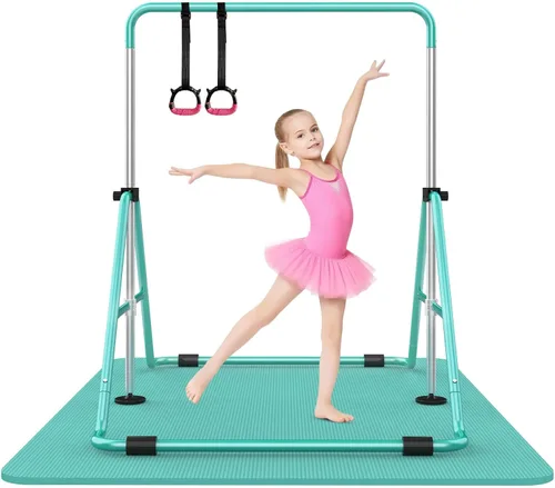 Vista 8 de SHIWEI Barra de gimnasia para niños, barra de gimnasia plegable con 5 alturas ajustables, equipo de entrenamiento expandible para interiores