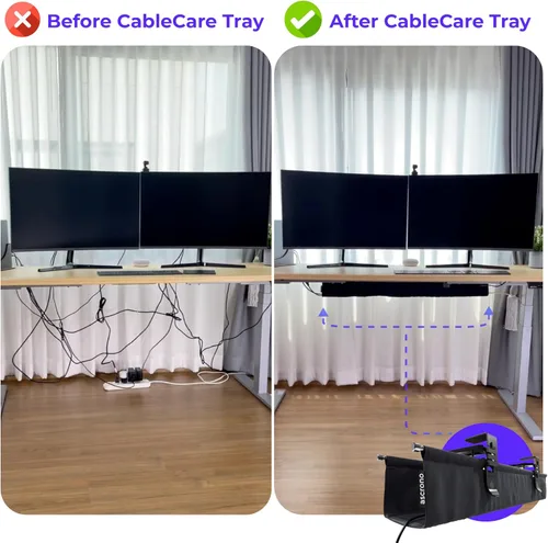 Vista 7 de Ascrono Bandeja de organización de cables original sin taladros debajo del escritorio de 14.1 pulgadas, organizador de cables de tela negra de alta