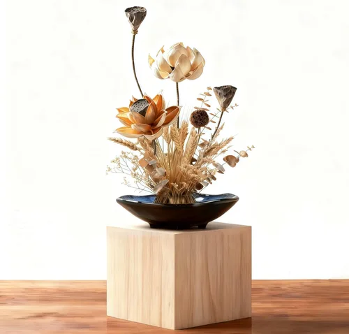 Vista 3 de Kit de jarrón Ikebana - Juego de cuenco de rana floral, jarrón de cerámica de inspiración japonesa con rana floral metálica, cuenco soporte de tallo