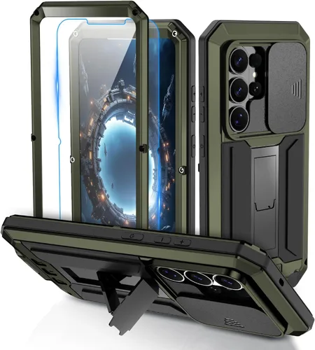 Vista 13 de Funda de metal compatible con Samsung Galaxy S23, funda de metal resistente de grado militar, funda protectora de cuerpo completo con soporte