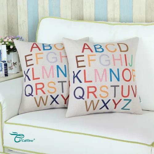 Vista 3 de CaliTime - Funda de almohada de lona para sofá, sofá, profesor, decoración del hogar, 26 letras en inglés, 18 x 18 pulgadas Creativo - 26 letras