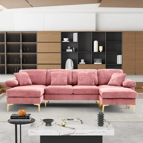 Vista 10 de OUYESSIR Sofá modular en forma de L, sofá de terciopelo de 3 plazas con otomana y almohadas, cómodo sofá cama tapizado para sala de estar, Verde