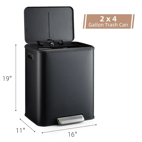 Vista 7 de GAOMON Cubo de Basura Dual Rectangular, Papelera de Acero Inoxidable con Tapa, 30 Litros (2 X 15 L), Papelera con Combinación de Reciclaje, Tapa