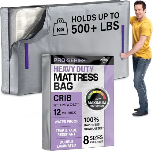 Vista 18 de Protector de colchón Full XL para mudanza y almacenamiento, resistente 10 mil de grosor, impermeable, para mudanzas, cremallera y 8 asas