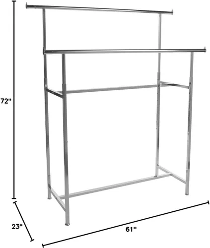 Vista 2 de Only Garment Racks Estante de exhibición doble de la ropa del carril con las barras transversales ajustables en altura, acero cromado