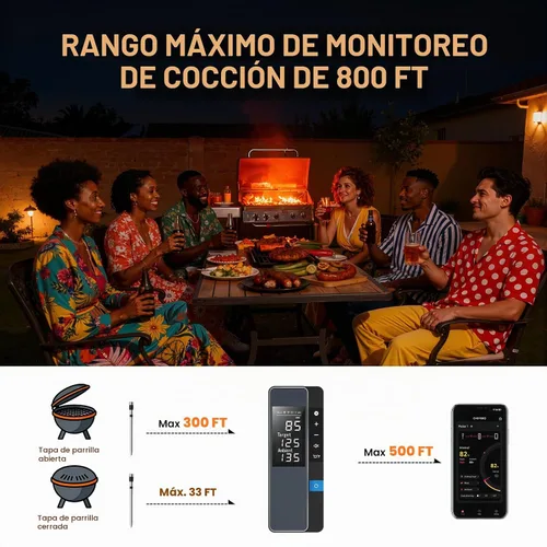 Vista 3 de Termómetro inteligente inalámbrico Bluetooth para carne, control de monitoreo en tiempo real, termómetro digital con aplicación inteligente, sonda