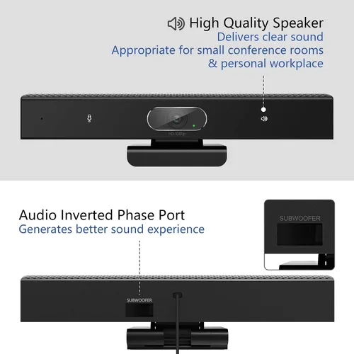 Vista 6 de Cámara de sala de conferencias, 3 en 1, cámara web Full HD de 1080p con micrófono y altavoz, USB Plug and Play, cámara de videoconferencia de gran