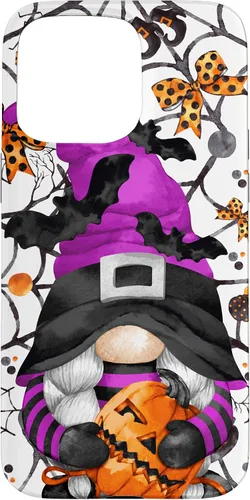 Vista 28 de iPhone 16 Lindo gnomo de Halloween para mujeres y bruja púrpura Witchy Boo Case