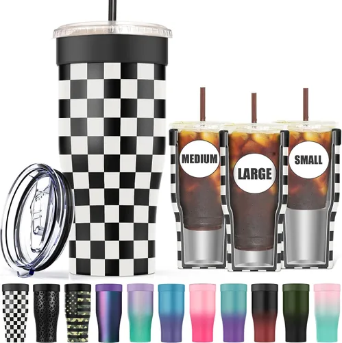 Vista 17 de Funda universal para café helado - Funda aislante reutilizable de acero inoxidable de doble pared mejorada para bebidas frías, se ajusta a tazas