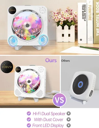 Vista 9 de DESOBRY Reproductor de CD de pared Bluetooth con altavoces Control remoto