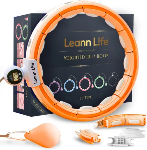 Vista 19 de Leann L!fe U5 Smart Weighted Hula Hoop with Counter –16 Knots, 28"–46" Adjustable Infinity Hoop Plus Size, Quiet Rubberized Wheels, Ab Workout