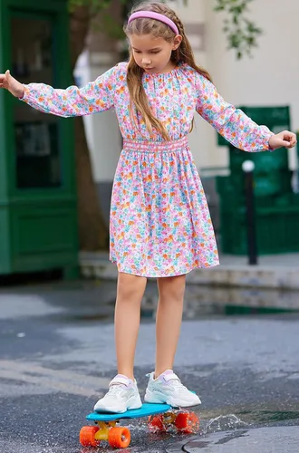 Vista 5 de Vestido floral con cintura fruncida para niñas, ropa de juego para la iglesia, vacaciones, vestido midi suave con bolsillos