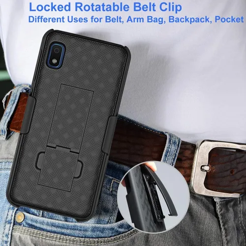 Vista 4 de Ailiber Funda para Galaxy A10e, funda con protector de pantalla de vidrio templado, resistente a prueba de golpes, clip para cinturón, soporte