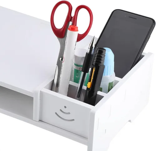Vista 7 de Pissente Computer Display Riser, PVC Artificial Board, Ergonomic Stand with Storage, Easy Assembly for Home Office Use