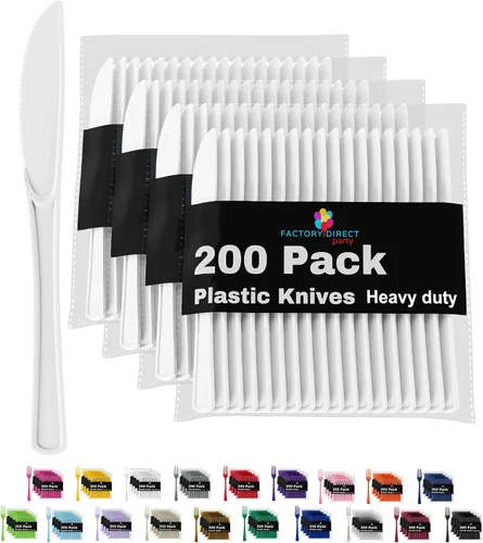 Vista 17 de Party Solids - Cuchillos de plástico negro, 200 piezas, cuchillos negros, utensilios desechables, juego de cubiertos de plástico resistente