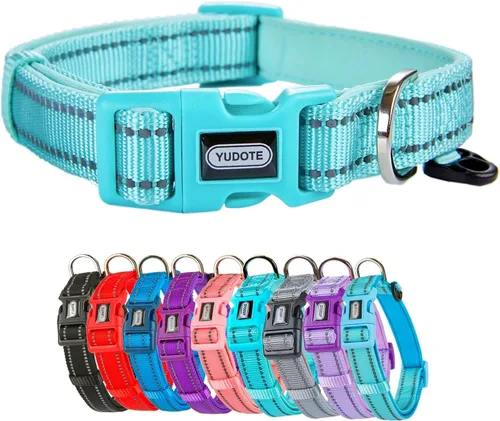 Vista 10 de Collar de nailon reflectante para perro con acolchado de neopreno suave y cómodo, ajustable para perros pequeños (cuello de 9.8 a 15 pulgadas, azul)