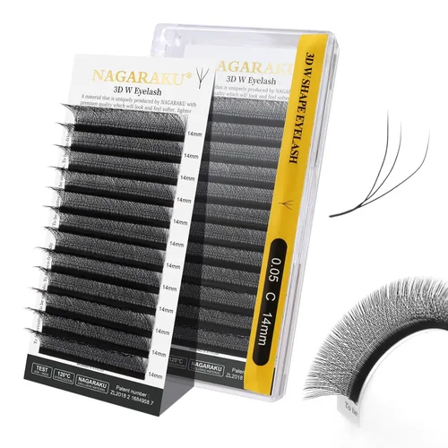Vista 329 de NAGARAKU Extensiones de pestañas prefabricadas en abanico 3D W 0.05 C 0.315 0.05-C 3D W