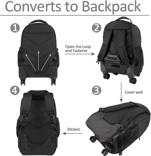 Vista 5 de MATEIN - Mochila rodante con 4 ruedas, mochila de viaje con ruedas para laptop de 17 pulgadas para mujeres y hombres, bolsa de negocios grande