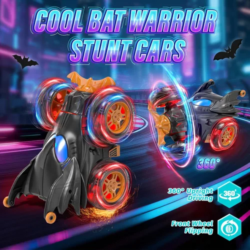 Vista 2 de Bat - Autos de control remoto para niños de 4 a 7 años, 2.4 GHz recargable a control remoto con luces frías, juguetes de regalo para niños de 4, 5