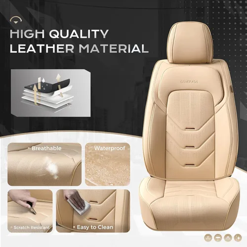 Vista 4 de Coverado Funda de asiento de automóvil, funda de asiento delantero para automóvil, protector de asiento de automóvil de cuero impermeable, fundas