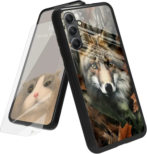 Vista 87 de Funda para Samsung Galaxy A12 5G con protector de pantalla, parte trasera de vidrio templado + TPU de silicona suave que absorbe los golpes