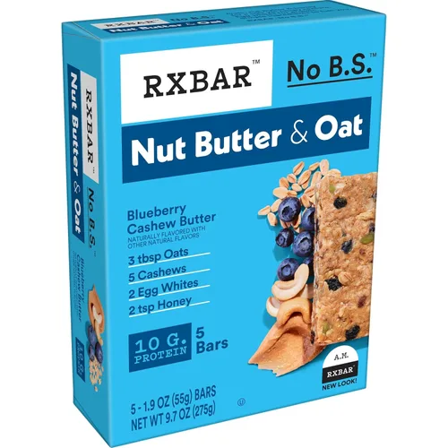 Vista 6 de RXBAR Barras de mantequilla de nuez y avena con proteína, snacks de proteína, mantequilla de arándano y anacardo (6 cajas, 30 barras)