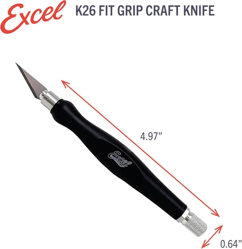 Vista 2 de Excel Blades Fit Grip - Cuchillo de manualidades con hoja en ángulo de acero al carbono ultra afilada #11 - Cuchillo de precisión con agarre de goma
