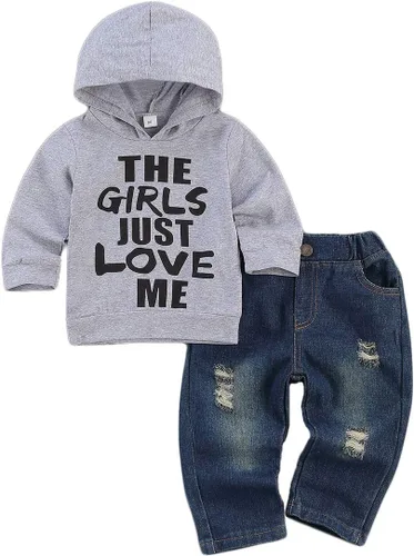 Vista 12 de fhutpw Conjuntos de ropa para bebé niño pequeño con sudaderas con capucha y jeans para otoño e invierno 6 9 12 18 24 meses A-Negro