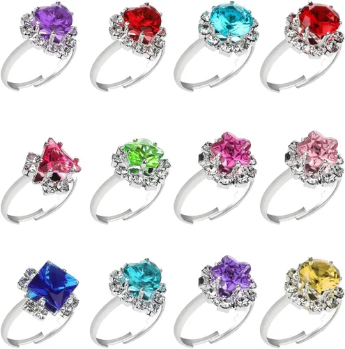 Vista 2 de Hifot Anillos ajustables de cristal para niñas, anillos de dedo de joyería de princesa con caja en forma de corazón, anillos de simulación
