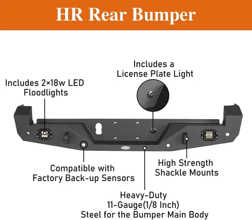 Vista 6 de Parachoques trasero de acero resistente Tacoma con anillos en D para camionetas Toyota Tacoma 2016-2023