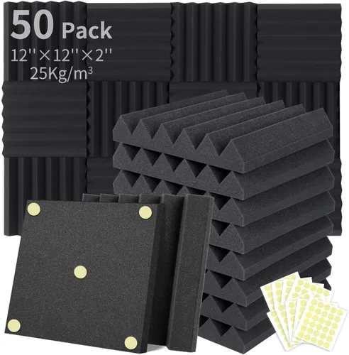 Vista 8 de Paquete de 24 paneles de espuma acústica en forma de pirámide, de 2" x 12" x 12", espuma de insonorización y cancelación de ruido con 120 piezas