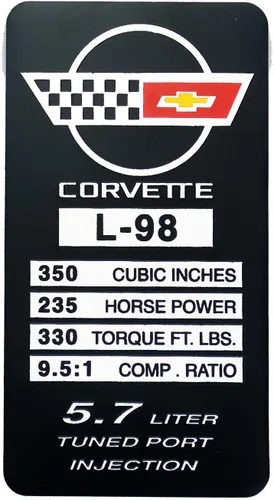 Vista 2 de 1 placa de identificación de motor C4 Corvette 1990 L98 con placa de datos de metal, placa de identificación 3D, 235 CV, 330 TQ de repuesto