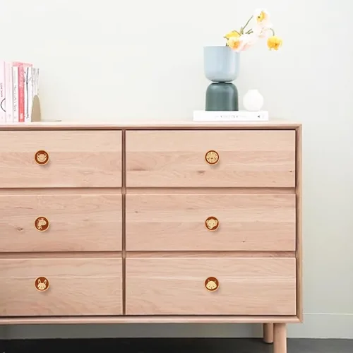 Vista 7 de Paquete de 6 pomos de madera de dibujos animados para armario de 1.57 pulgadas (1.575 in) para niños, pomos de cómoda y cajón para guardería