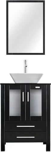 Vista 13 de eclife Armario de tocador de baño moderno de 18 pulgadas con lavabo Redondel negro
