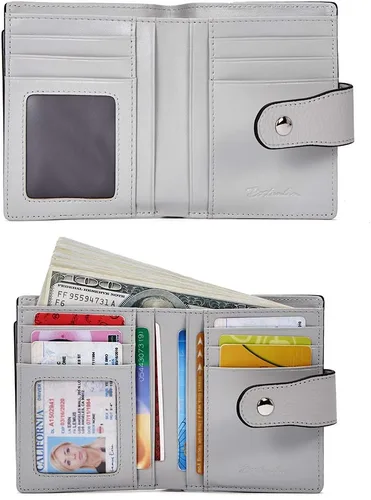 Vista 4 de BOSTANTEN Cartera de piel para mujer, con bloqueo RFID, pequeña, plegable, con bolsillo con cremallera, tarjetero, con ventana de identificación