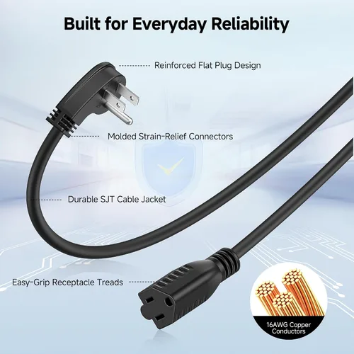 Vista 3 de [Listado UL] Cable Matters - Paquete de 2 cables de extensión de enchufe plano de perfil bajo, 1 pie Enchufe de perfil bajo, NEMA 5-15P a 5-15R