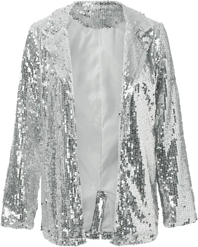 Vista 4 de Women Sequins Jackets Open Front Blazer Jacket Trendy Long Sleeve Sparkly Glitter Cardigan Suit Coat with Pockets